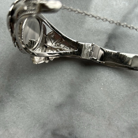 Whiting and Davis vintage silver plated hinged bracelet hematite cabochon stone - Picture 10 of 15